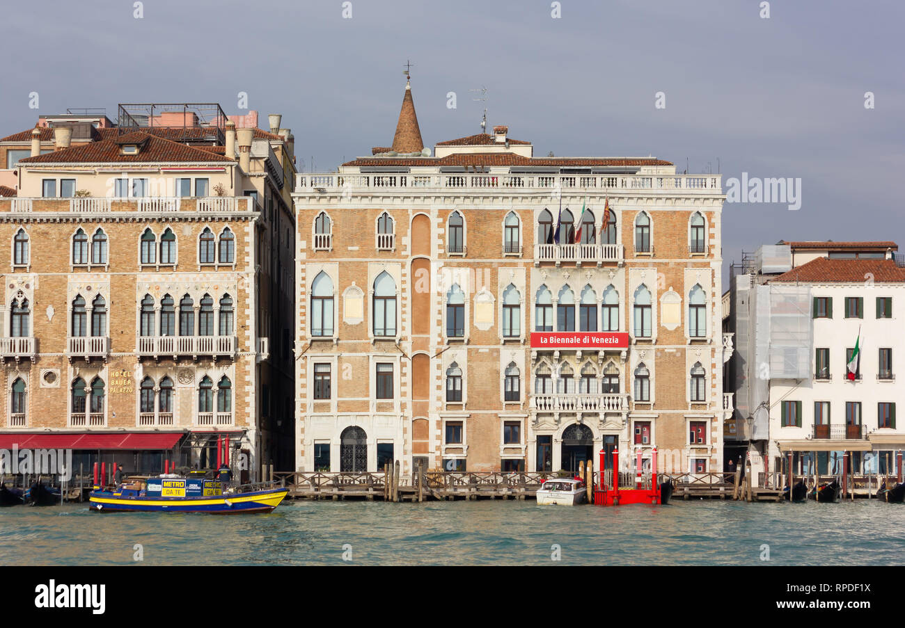 VENICE, Italy - January 12, 2019: Detail of some of the elegant historic palaces on the Grand Canal Stock Photo
