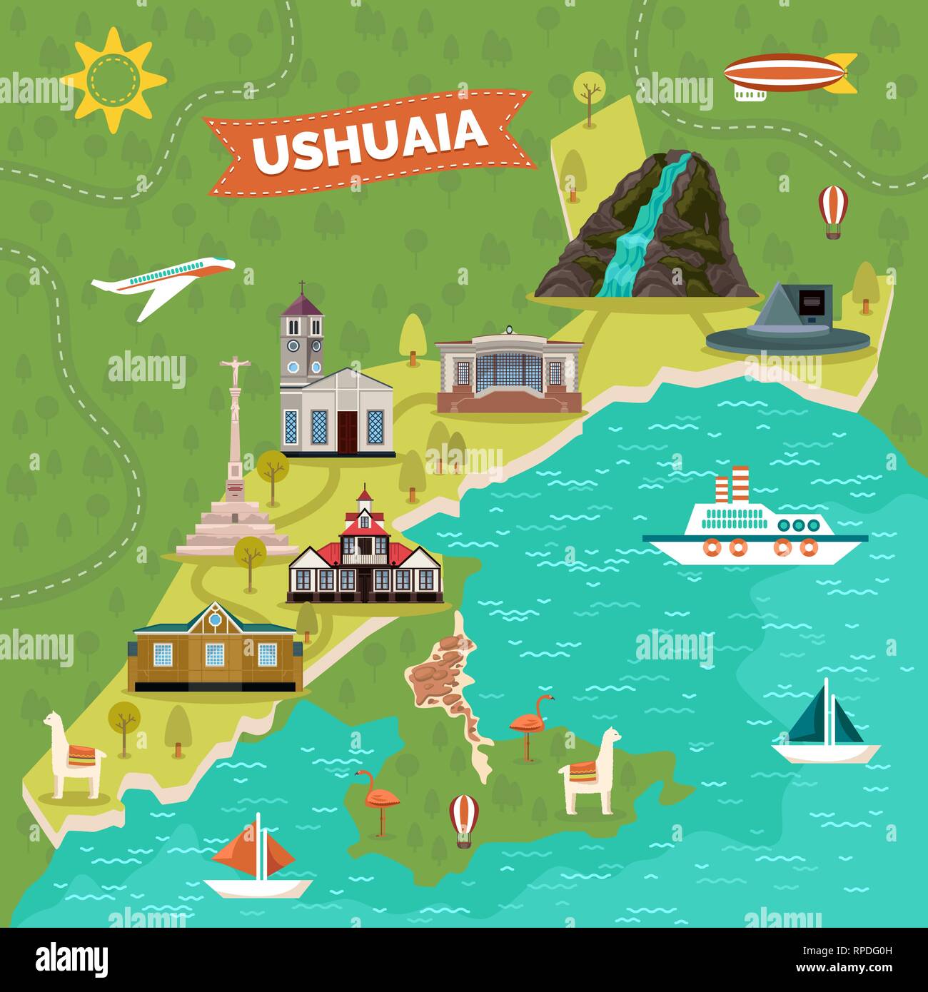 Ushuaia Town Map With Sights Landmark Advertising Stock Vector Image 