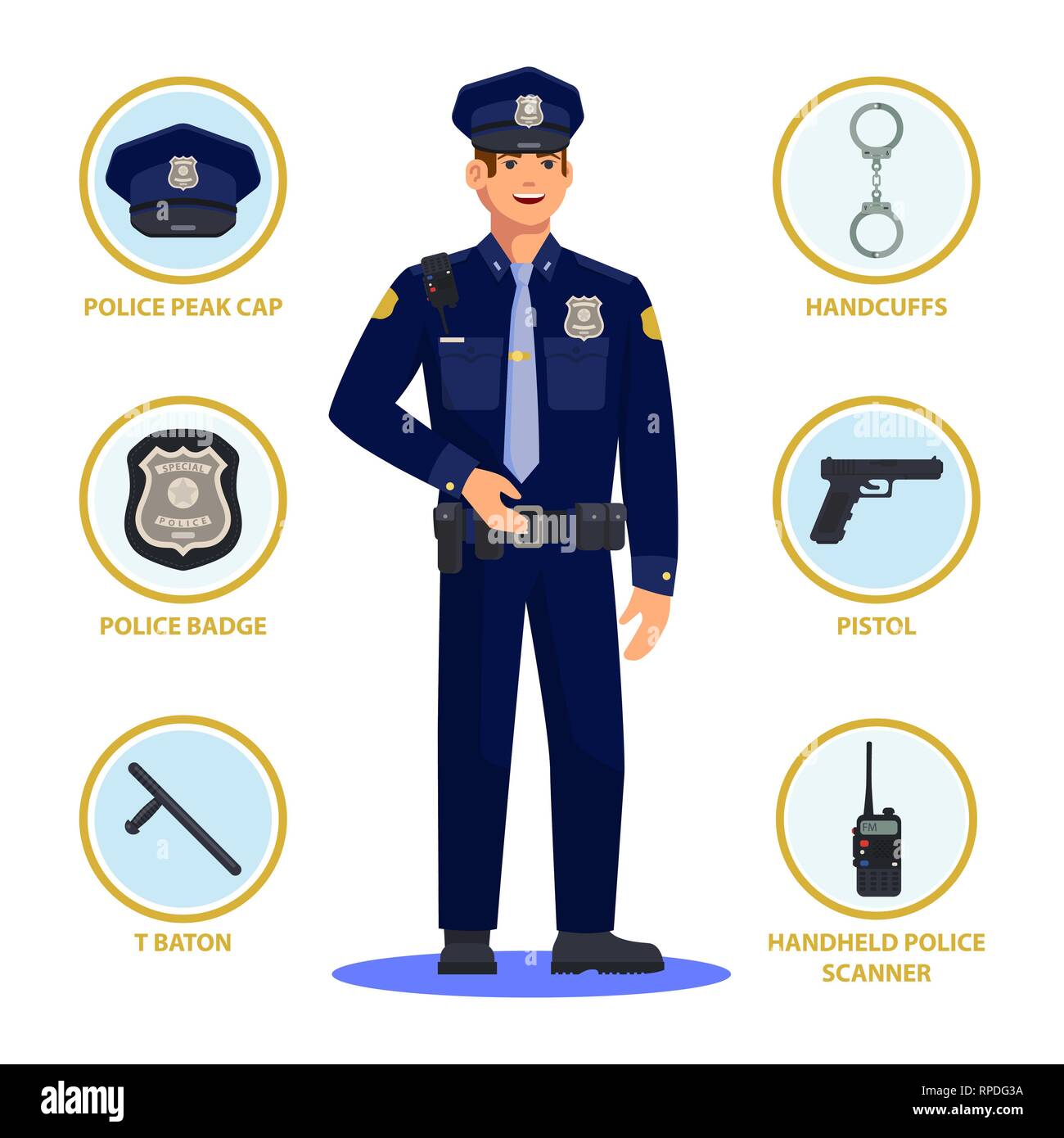 Policeman or police officer, cop in uniform Stock Vector