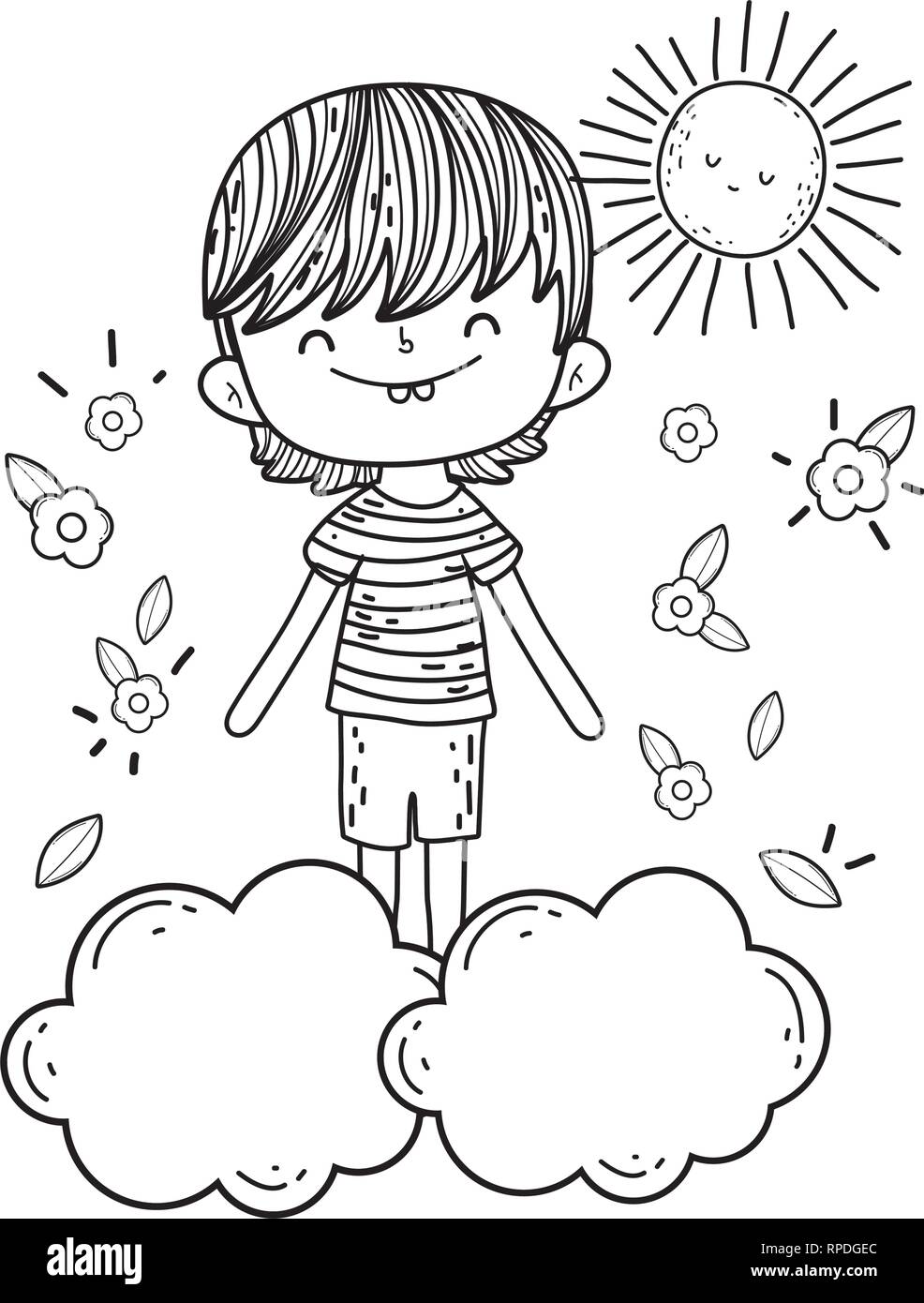 cute little boy in the clouds character Stock Vector Image & Art - Alamy