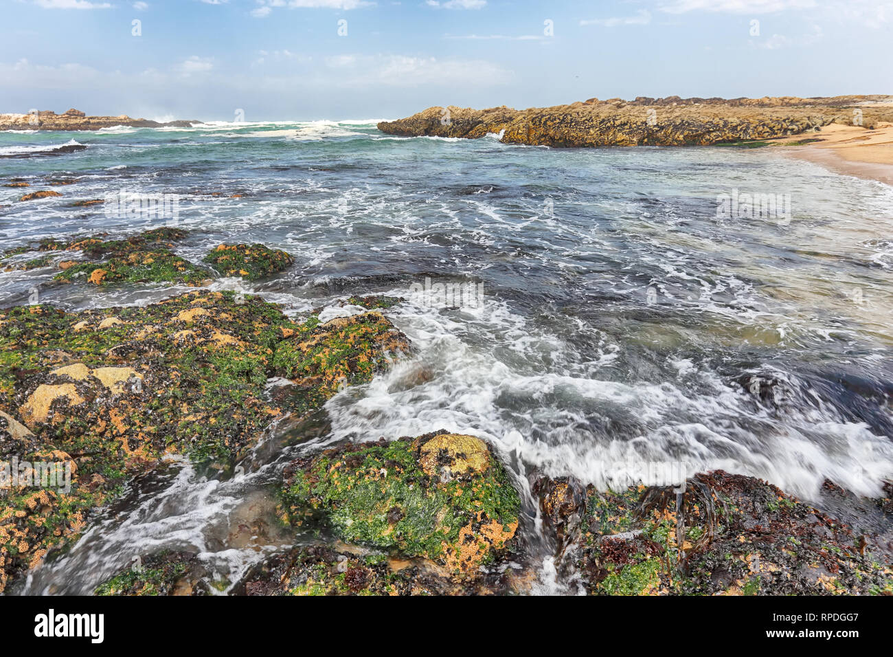 Beautiful empty rocky sea beach from the north of Portugal Stock Photo ...