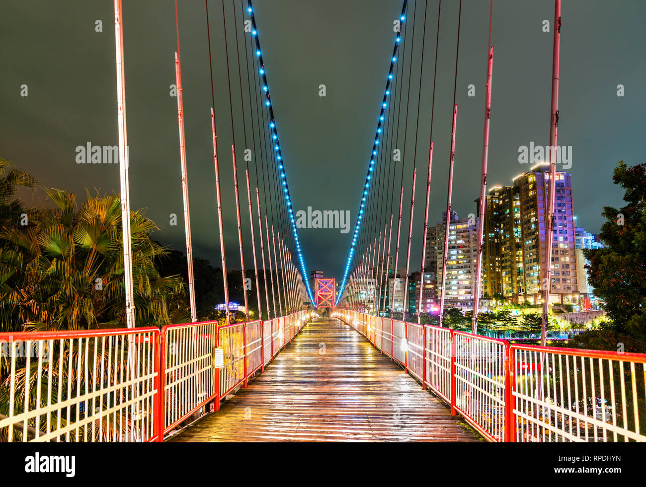 Bitan Suspension Bridge in Xindian District of New Taipei City, Taiwan Stock Photo