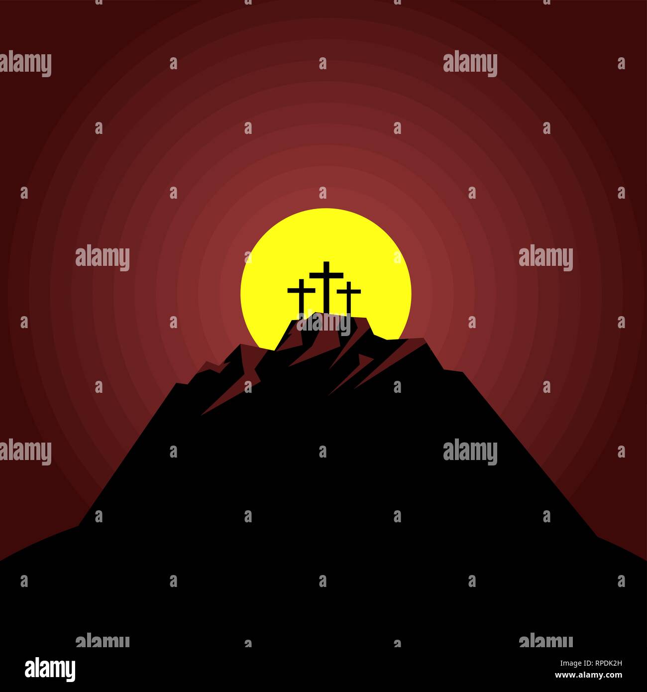 The night after the crucifixion of Jesus Christ at Calvary. Easter illustration. Stock Vector