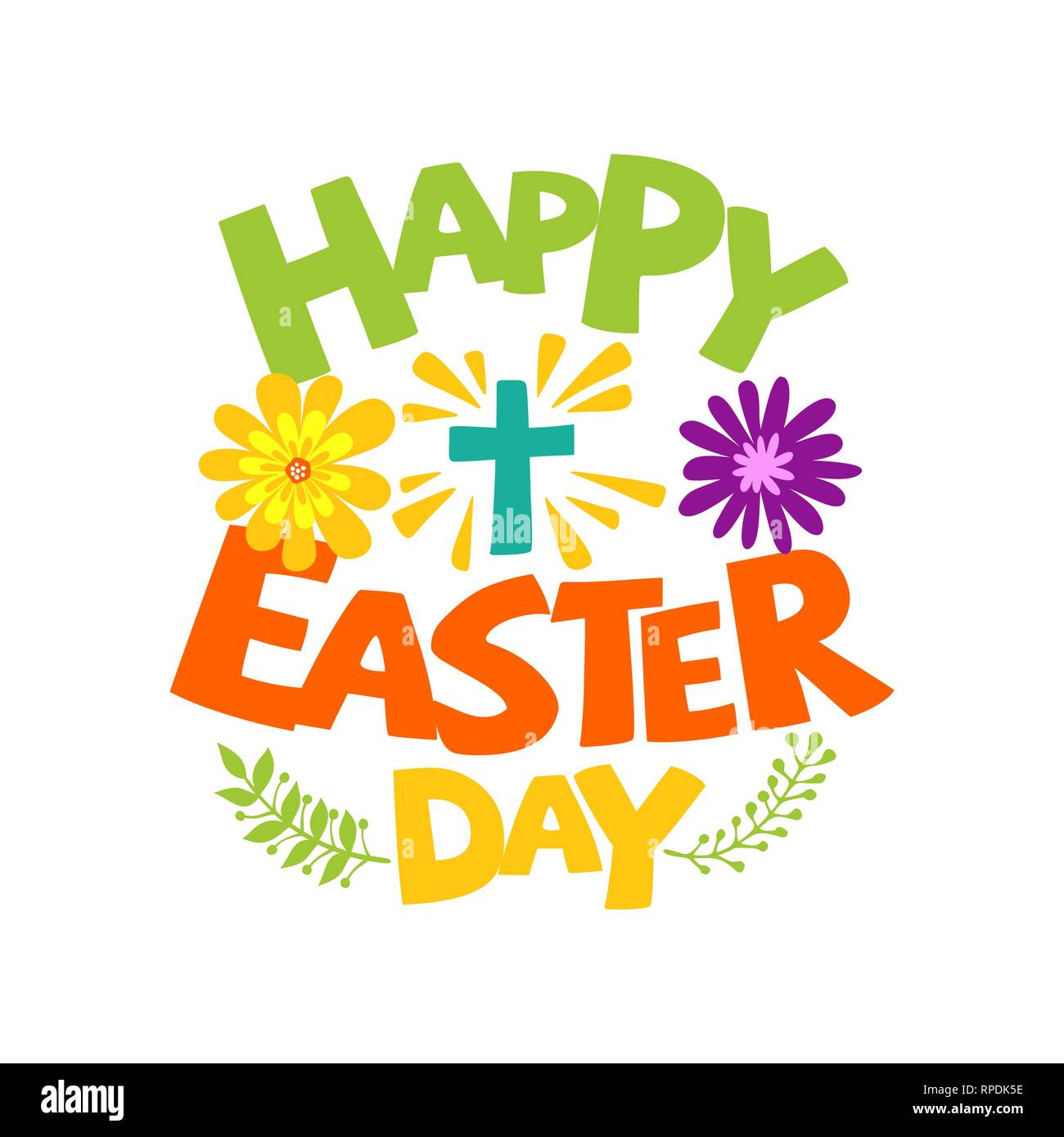 Happy easter. Lettering and graphic elements. Cross of Jesus ...