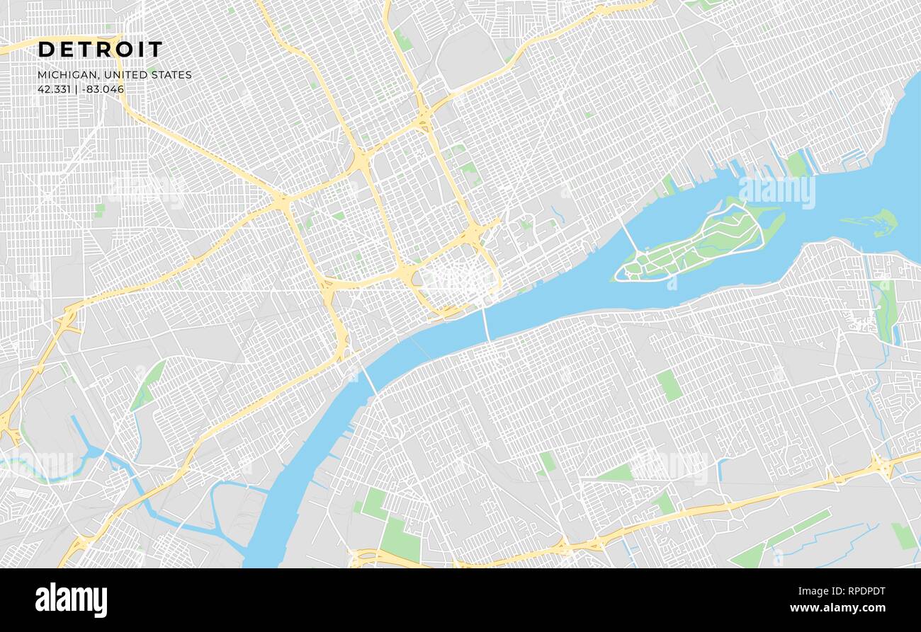 Printable Streetmap Of Detroit Including Highways Major Roads Minor 