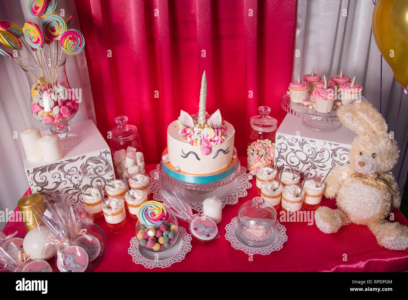 Candy bar for the first birthday for little baby girl. Sweet table ...