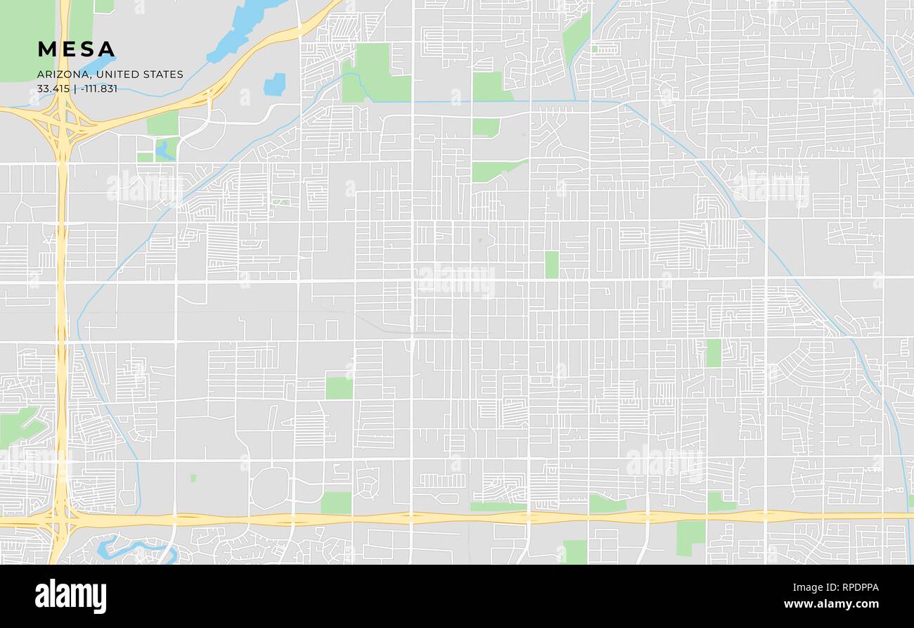 Printable streetmap of Mesa including highways, major roads, minor ...