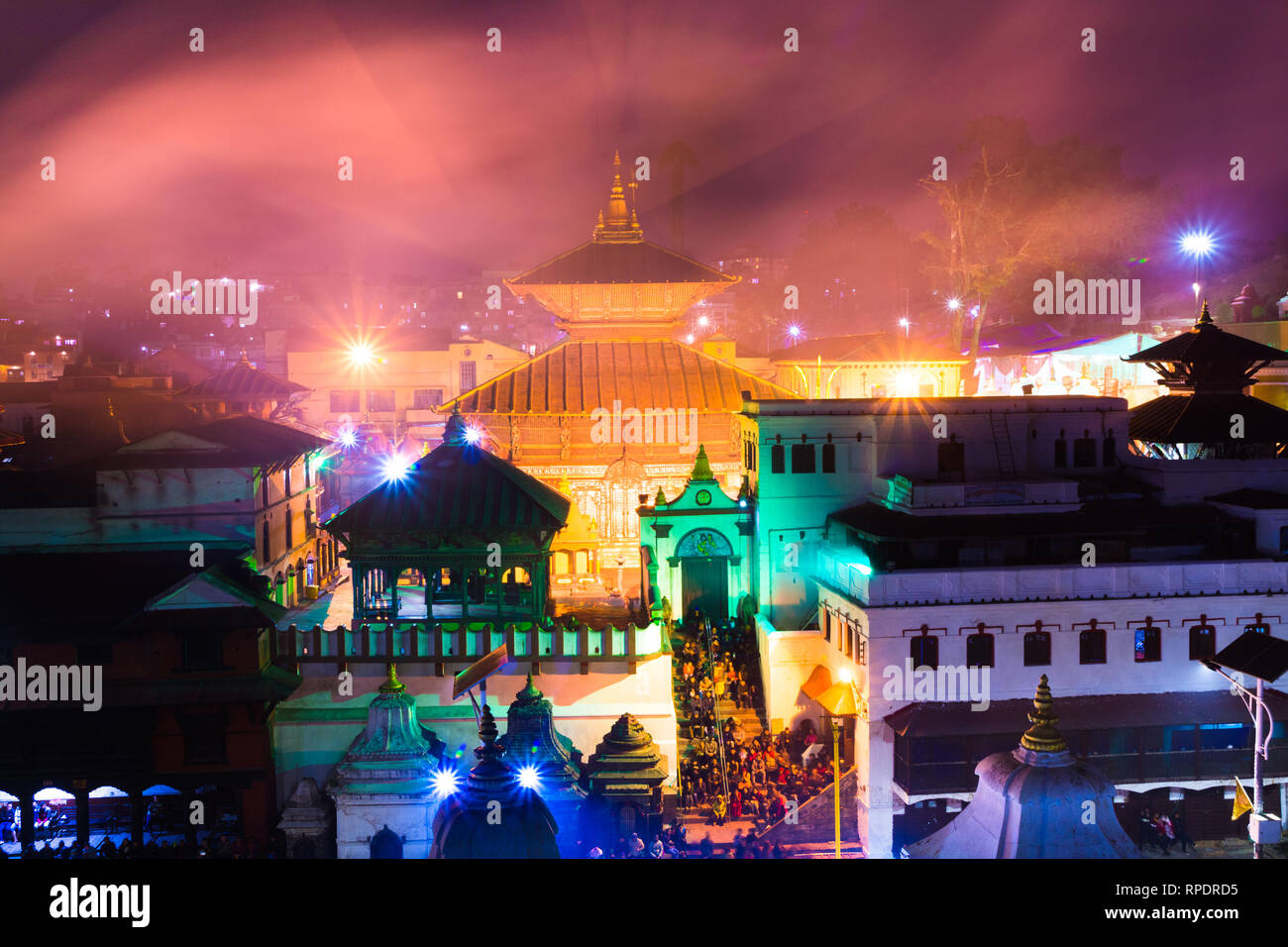 Hindu temple Pashupatinath at night light, Votive temples and shrines