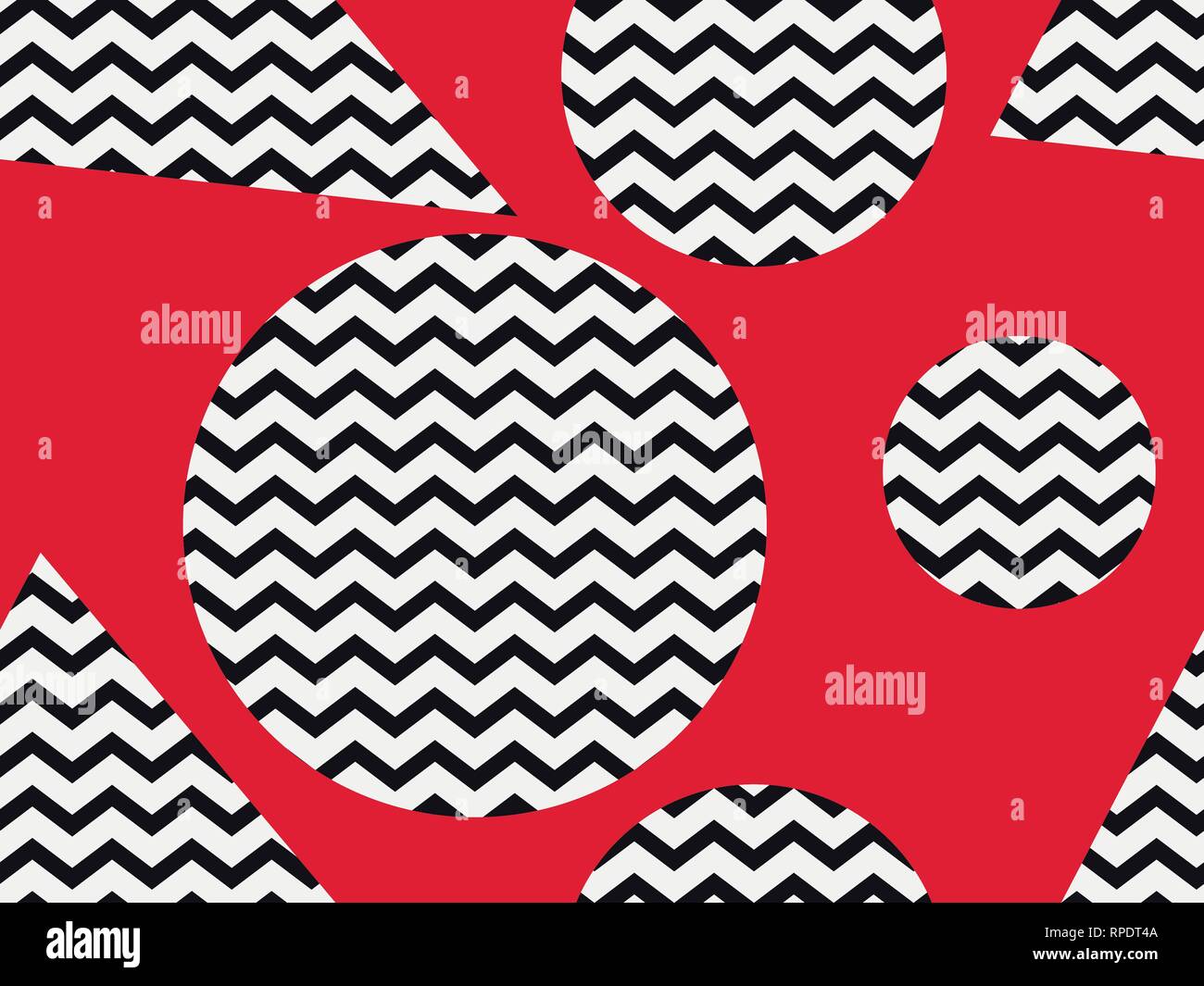 Zigzag seamless pattern with black and red color. Abstract geometric background with circles. Vector illustration Stock Vector