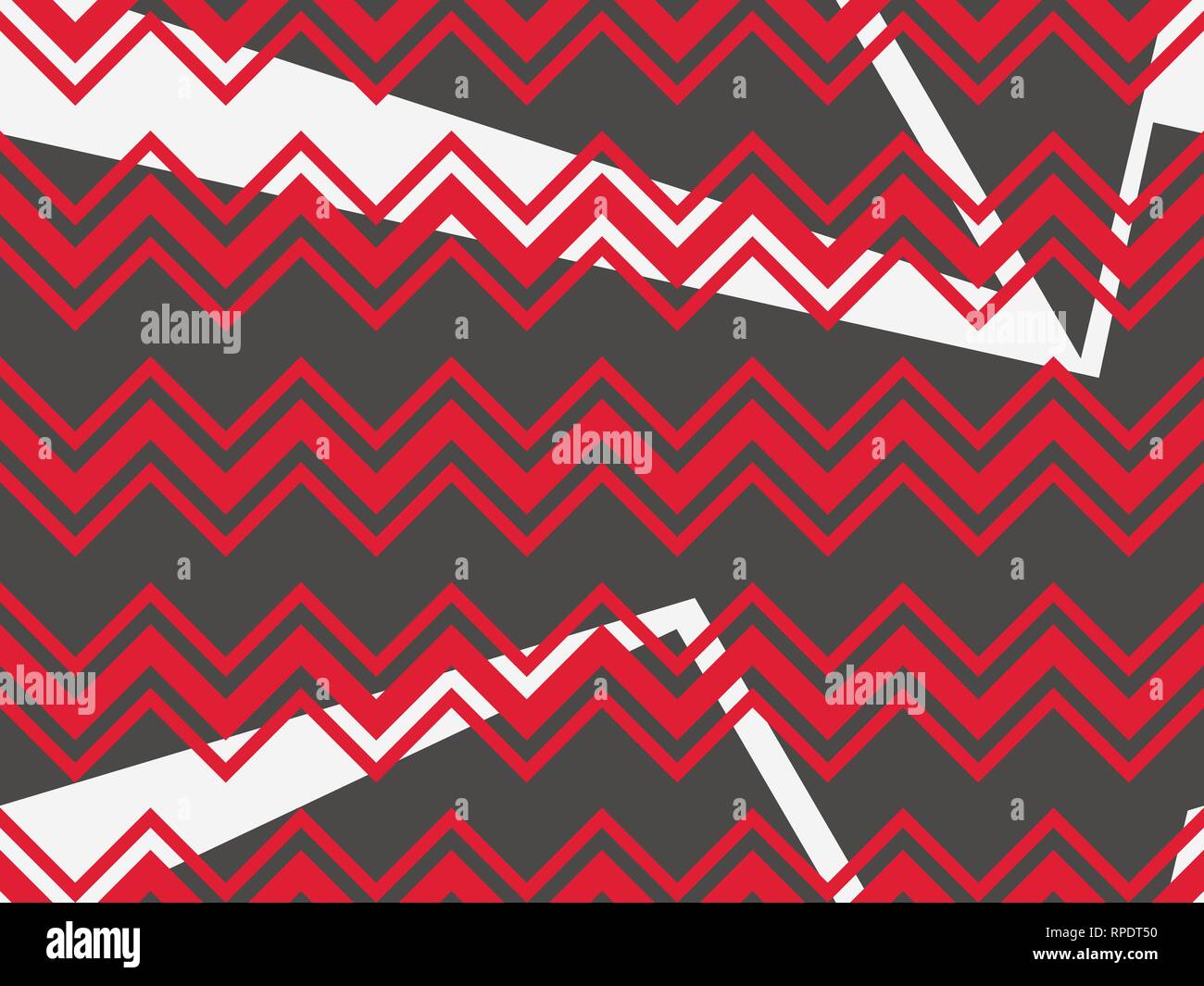 Zigzag seamless pattern with black and red color. Abstract geometric background with circles. Vector illustration Stock Vector