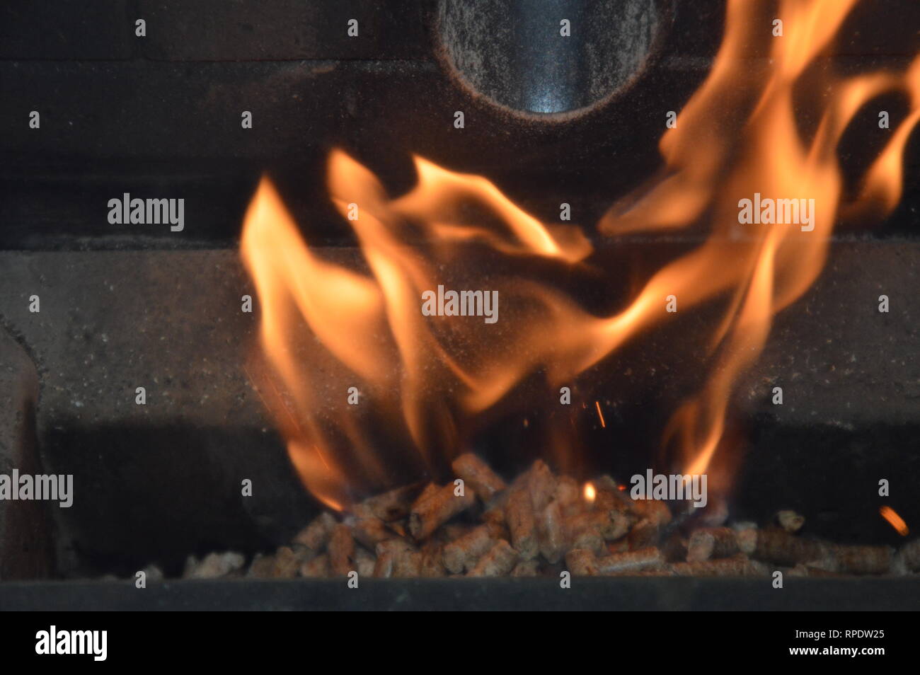Wood Pellets In The Fire On Fire Stock Photo 237562253 Alamy