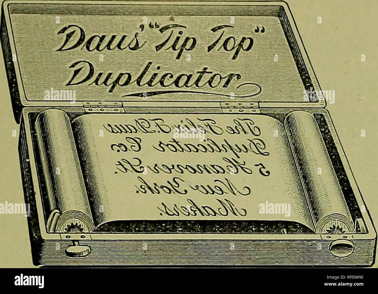 . American bird magazine, ornithology. Birds. Whact is Dacvis **Tip Top 99. To Prove that Daus' &quot;Tip - Top&quot; Duplicator is the best, simplest and cheapest device tor making 100 copies from Perv-writ- terv and 50 copies from Type^vritten original we are willing to send a com- plete &quot;Duplicator&quot; without deposit on ten clays' trial. No mechanism to get out of order, no washing, no press, no printer's ink. The product of 23 years' experience in Dupli- cators. Price for complete apparatus, size No. 1, $7.50, subject to the trade dis- counti of 33 1-3 per cent or $5.00 net. FELIX  Stock Photo
