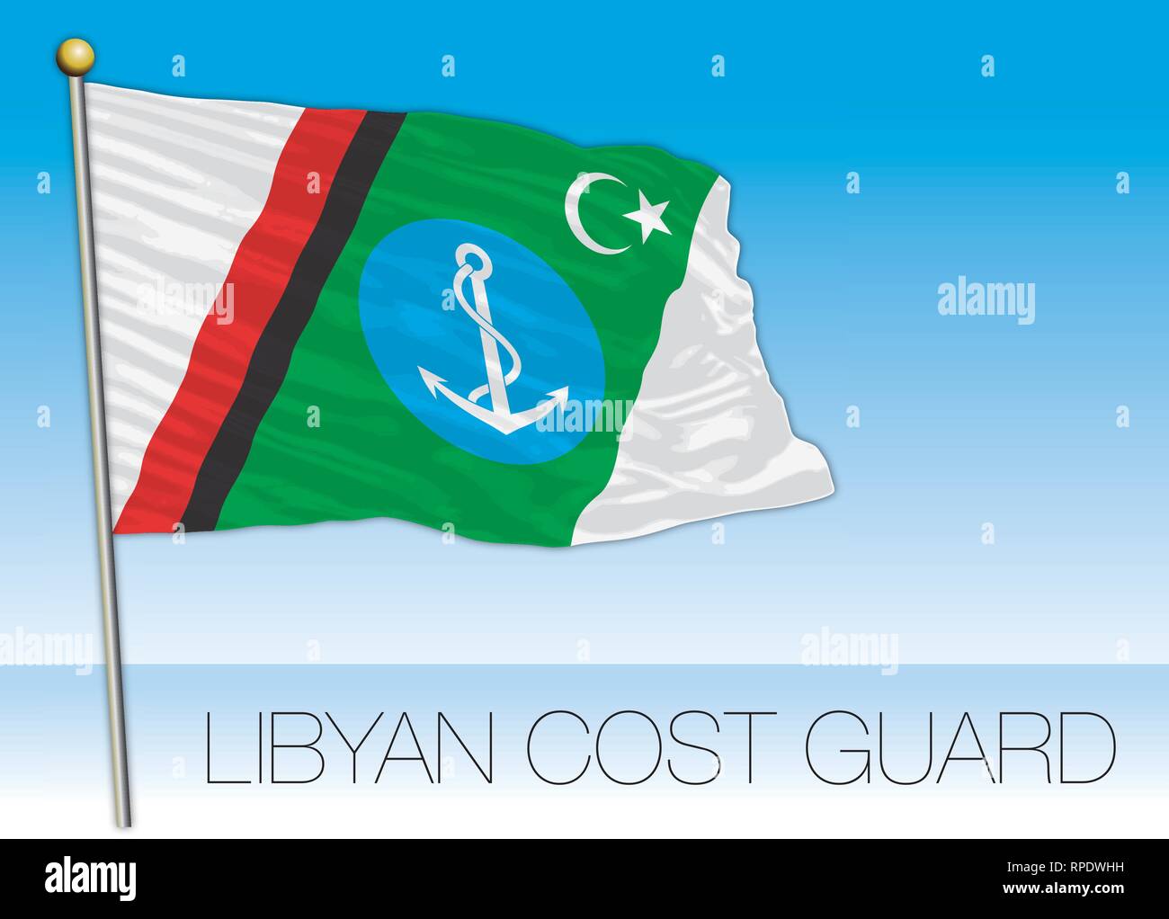 Libyan coast guard flag, Libuya, vector llustration Stock Vector