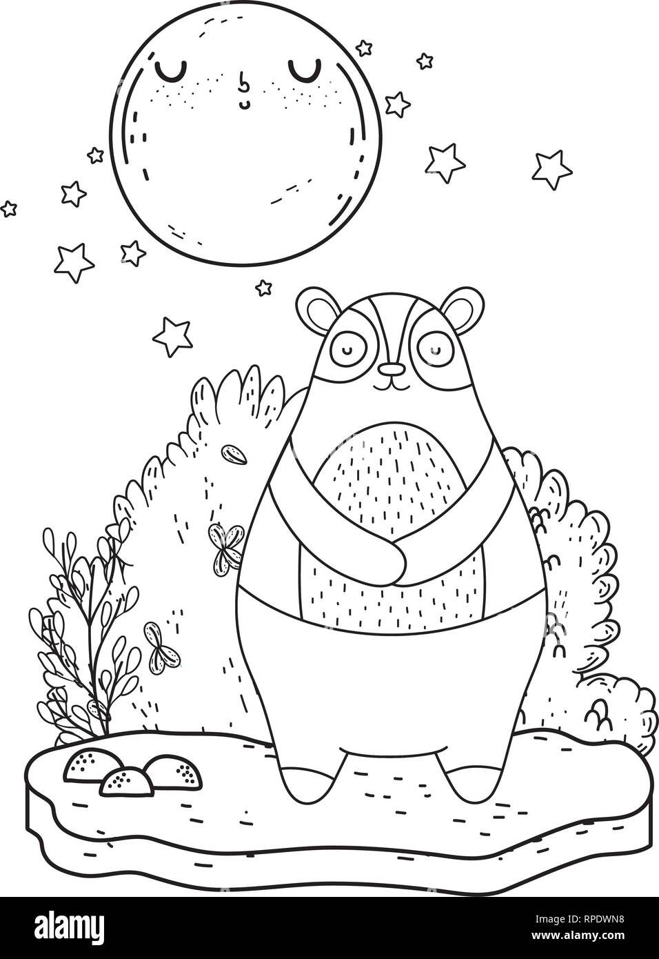 little bear teddy with moon kawaii in the landscape Stock Vector Image ...