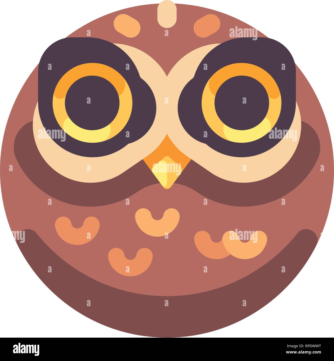 Funny scary brown owl face flat icon Stock Vector