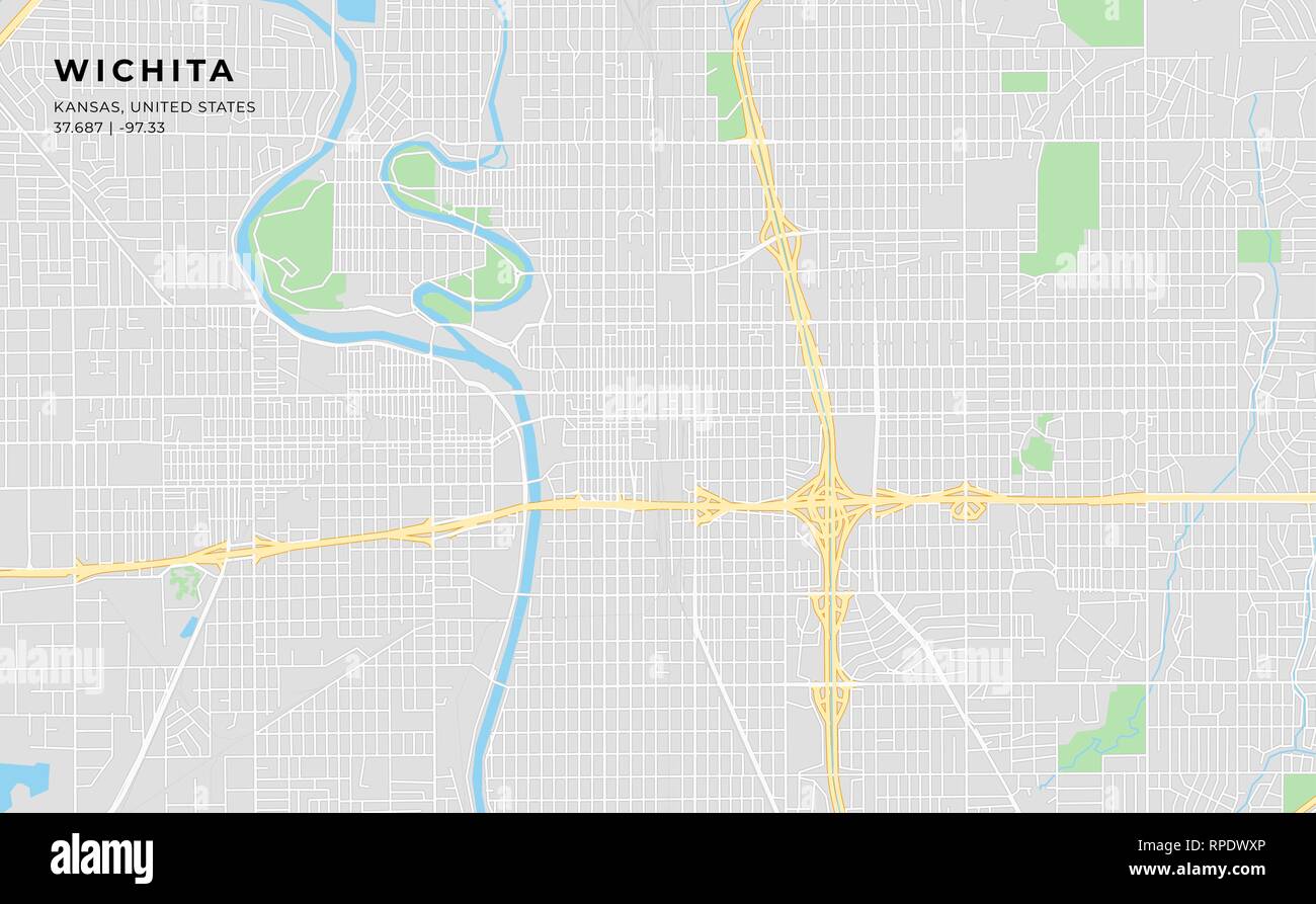 Printable streetmap of Wichita including highways, major roads, minor