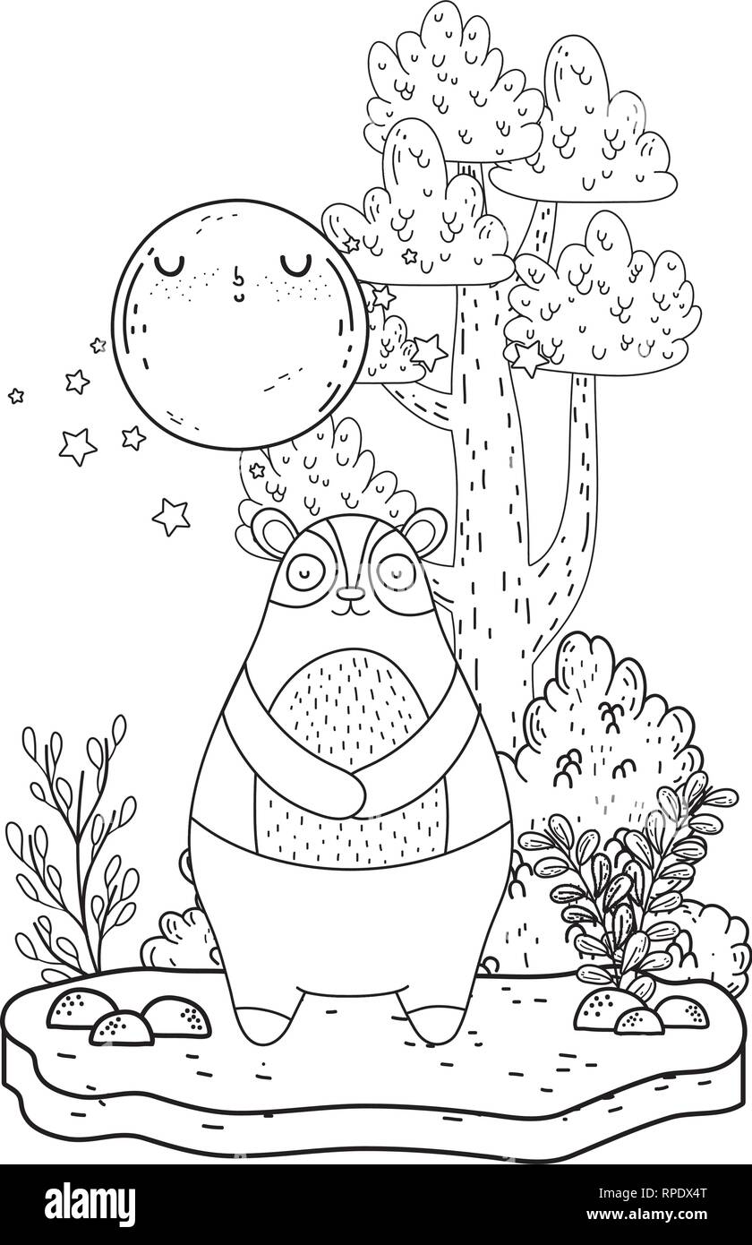little bear teddy with moon kawaii in the landscape Stock Vector Image ...