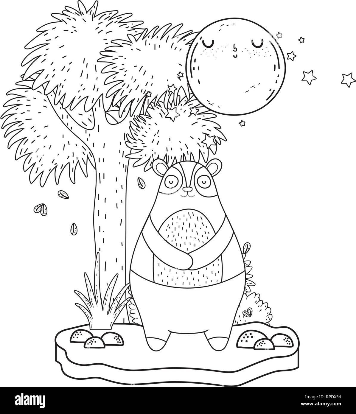 little bear teddy with moon kawaii in the landscape Stock Vector Image ...