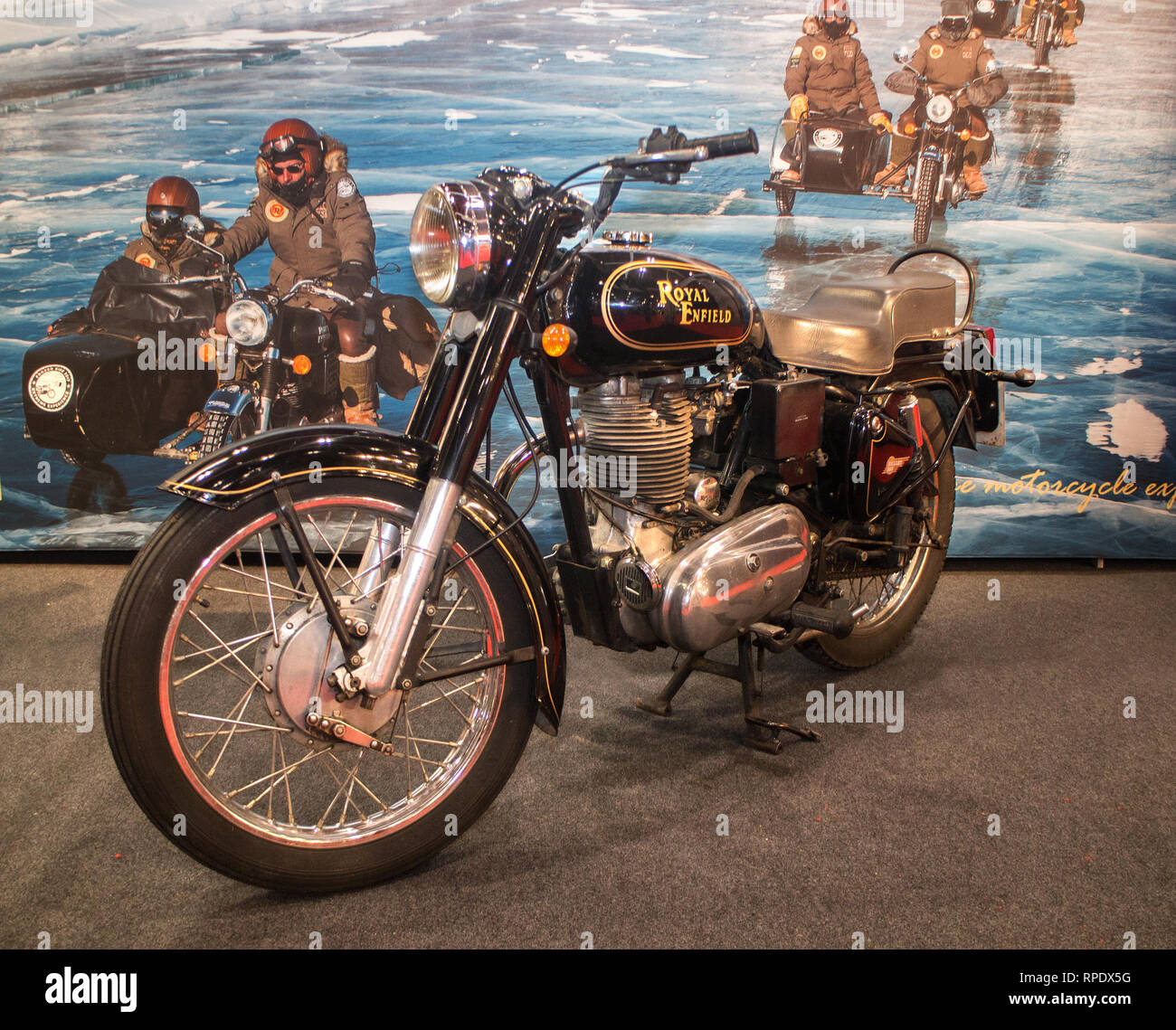 A vintage Royal Enfield at the London Motorcycle Show 2019 Stock Photo