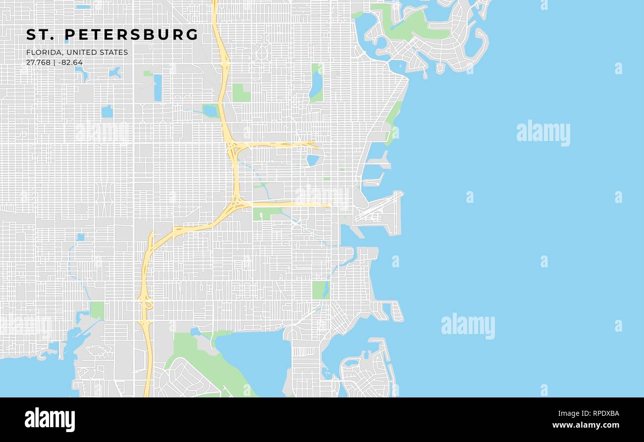 Printable streetmap of St. Petersburg including highways, major roads ...