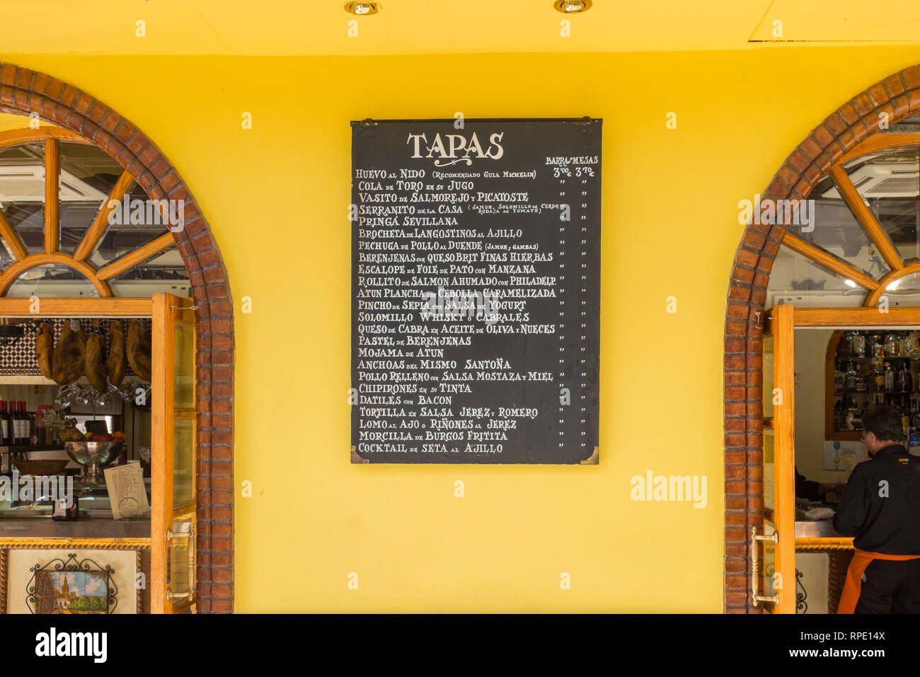 Typical Tapas bar and restaurant in the Spanish city of Seville Stock