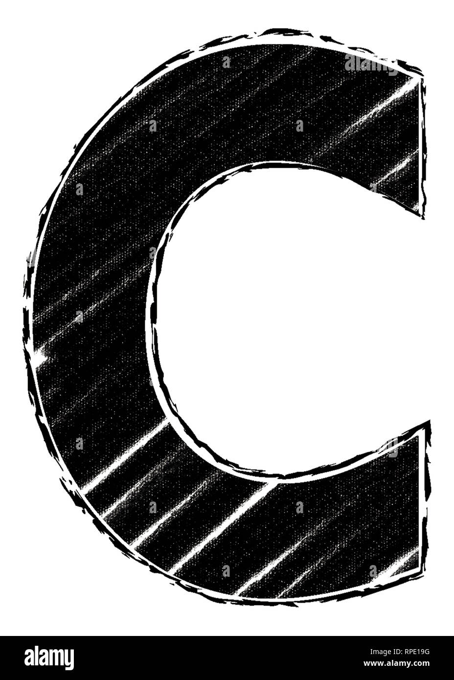 Graphic letter with brushstroke style. Letter C. Freehand drawn letter with chalk and charcoal style. Stock Photo