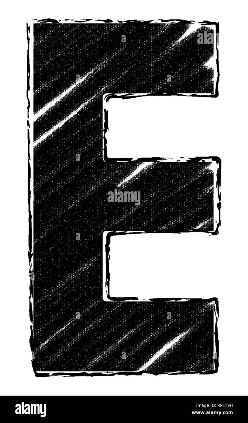 Graphic letter with brushstroke style. Letter E. Freehand drawn letter with chalk and charcoal style. Stock Photo