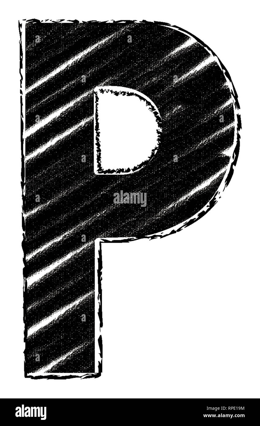 Graphic letter with brushstroke style. Letter P. Freehand drawn letter with chalk and charcoal style. Stock Photo