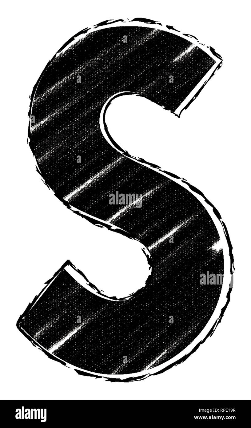 Graphic letter with brushstroke style. Letter S. Freehand drawn letter with chalk and charcoal style. Stock Photo