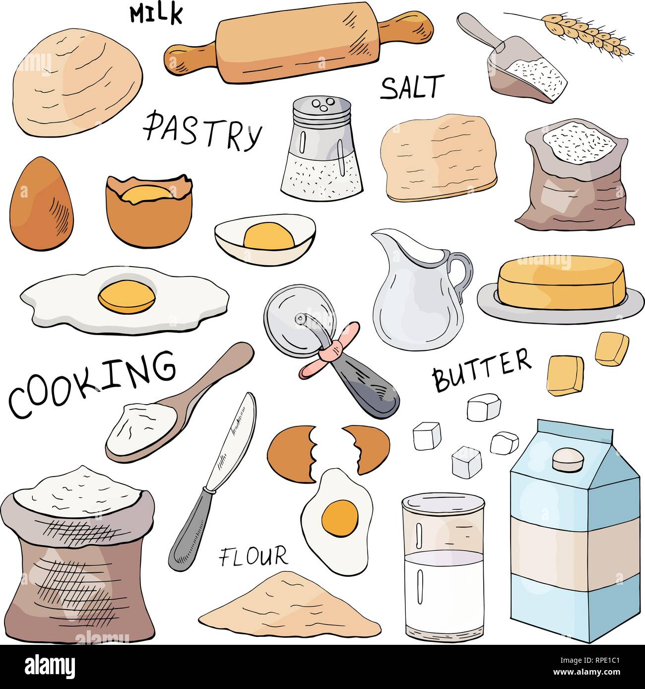 Set of hand drawn elements for cooking pastry  Stock Vector