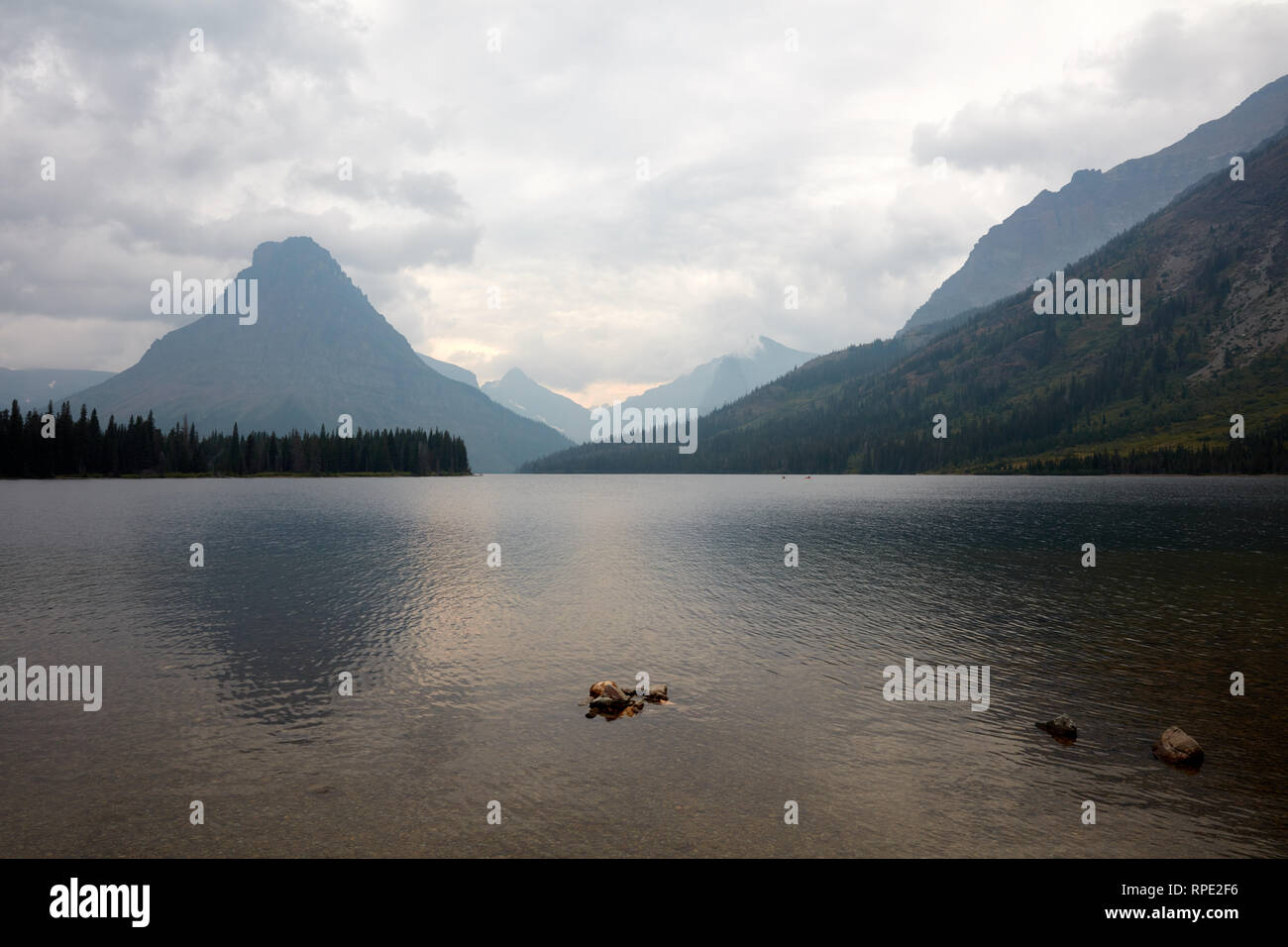 Howe Lake Two Medicine Lake in Glacier National Park in Montana with clouds and ...
