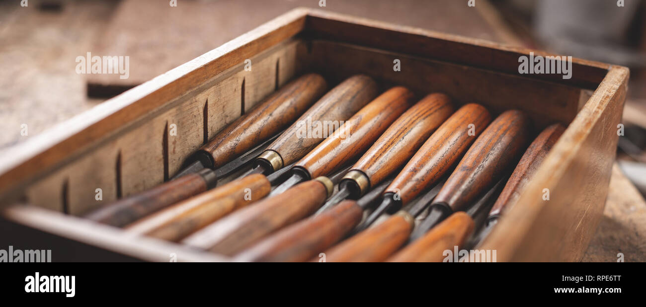 Box of stone carving tools Stock Photo - Alamy