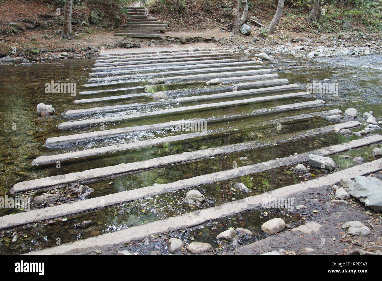 Stepping stones, Big Sur RIver, Pfeiffer Big Sur State Park, California, USA Stock Photo