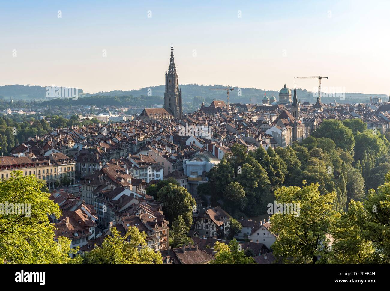 View of Old Town of Bern from Rosengarten, Rose garden, park, Switzerland Stock Photo