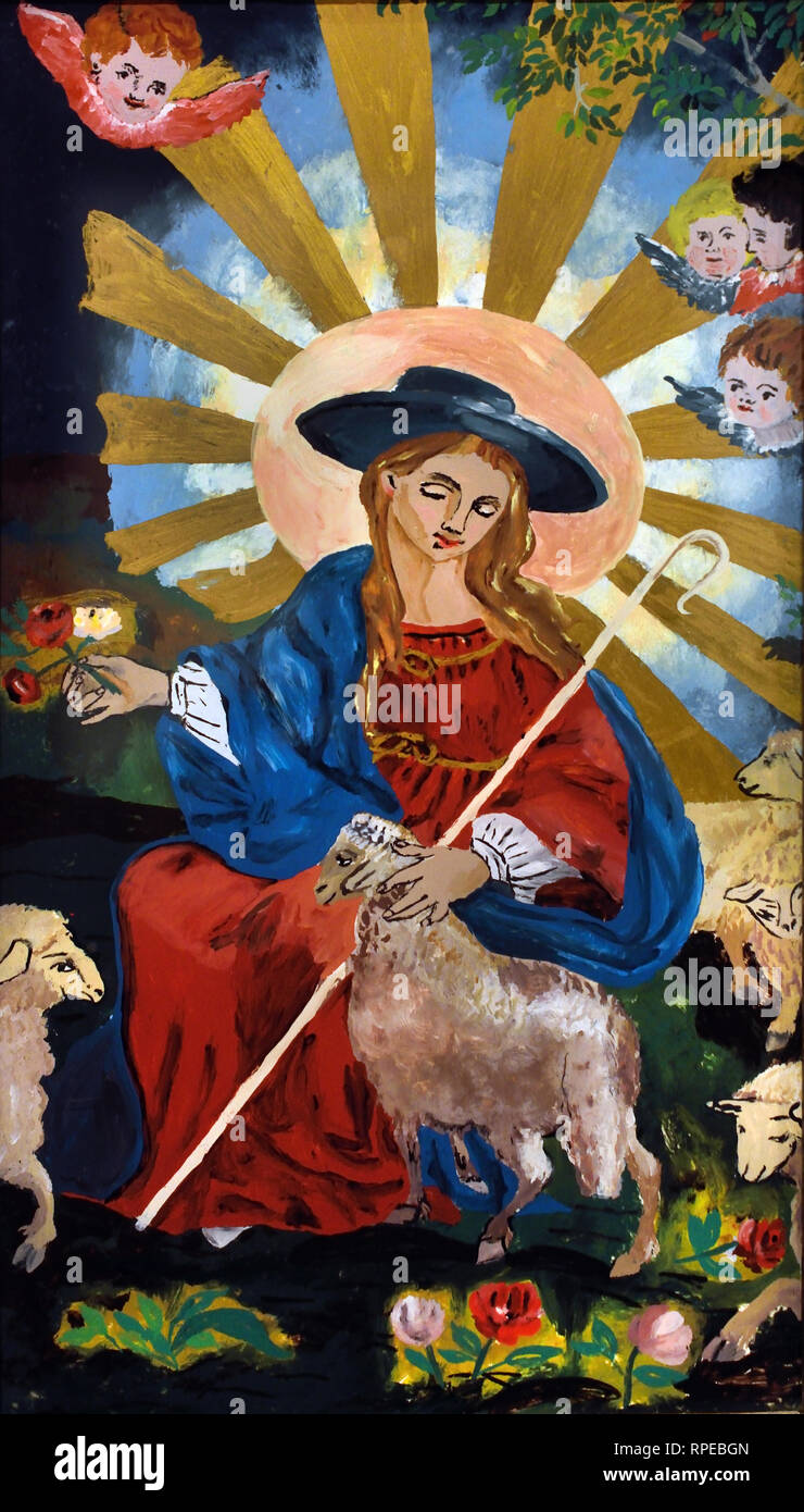 The Divine Shepherdess 19-20th Century Anonymous, Malaga School , Spain, Spanish ( painted glass) Stock Photo