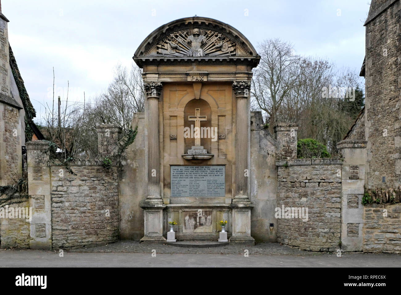 A First World War memorial in Roman style in Lacock, Wiltshire, UK. Stock Photo
