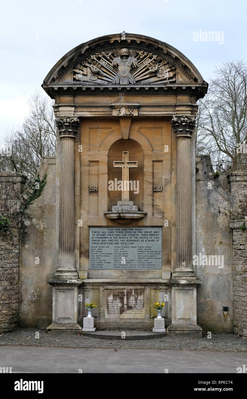 A First World War memorial in Roman style in Lacock, Wiltshire, UK. Stock Photo