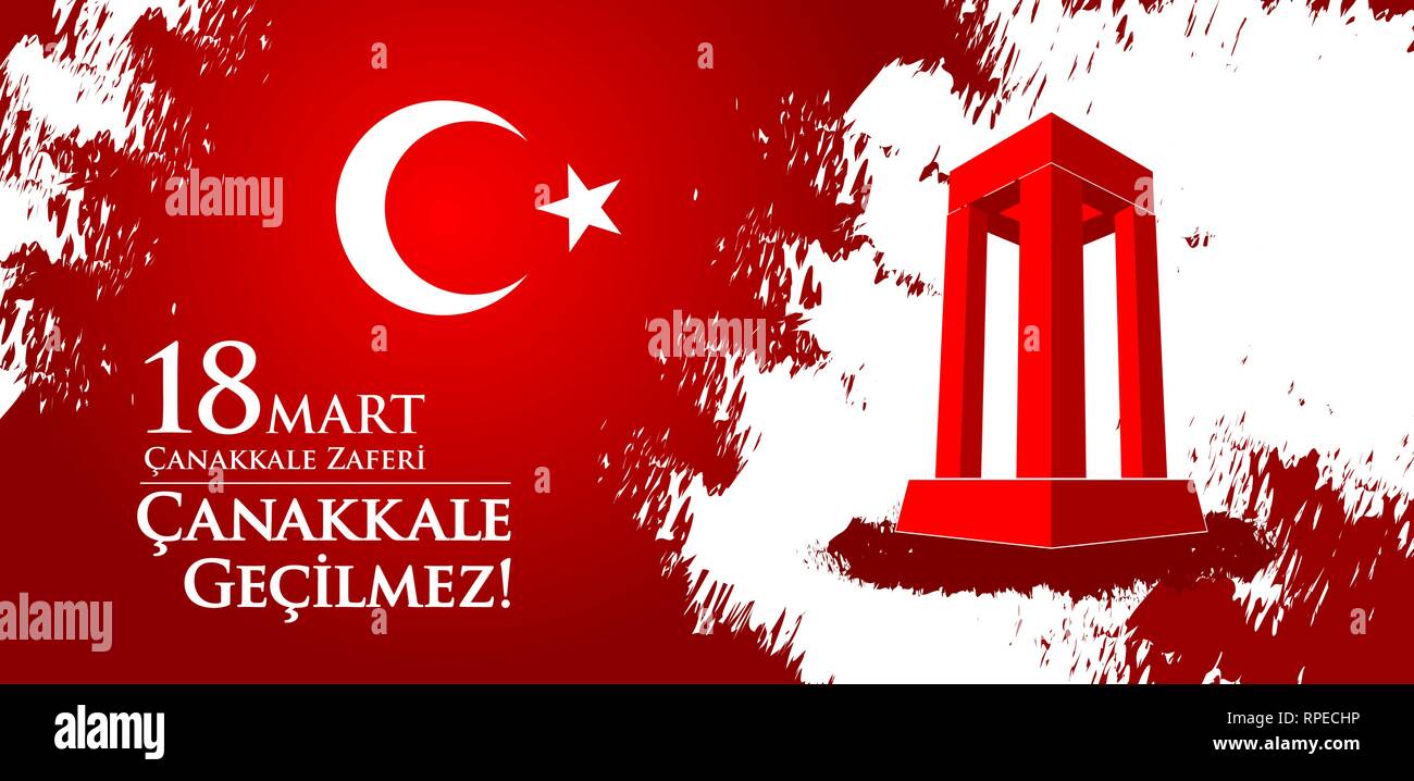 Canakkale zaferi 18 Mart. Translation: Turkish national holiday of March 18, 1915 the day the Ottomans victory Canakkale Victory. Stock Vector