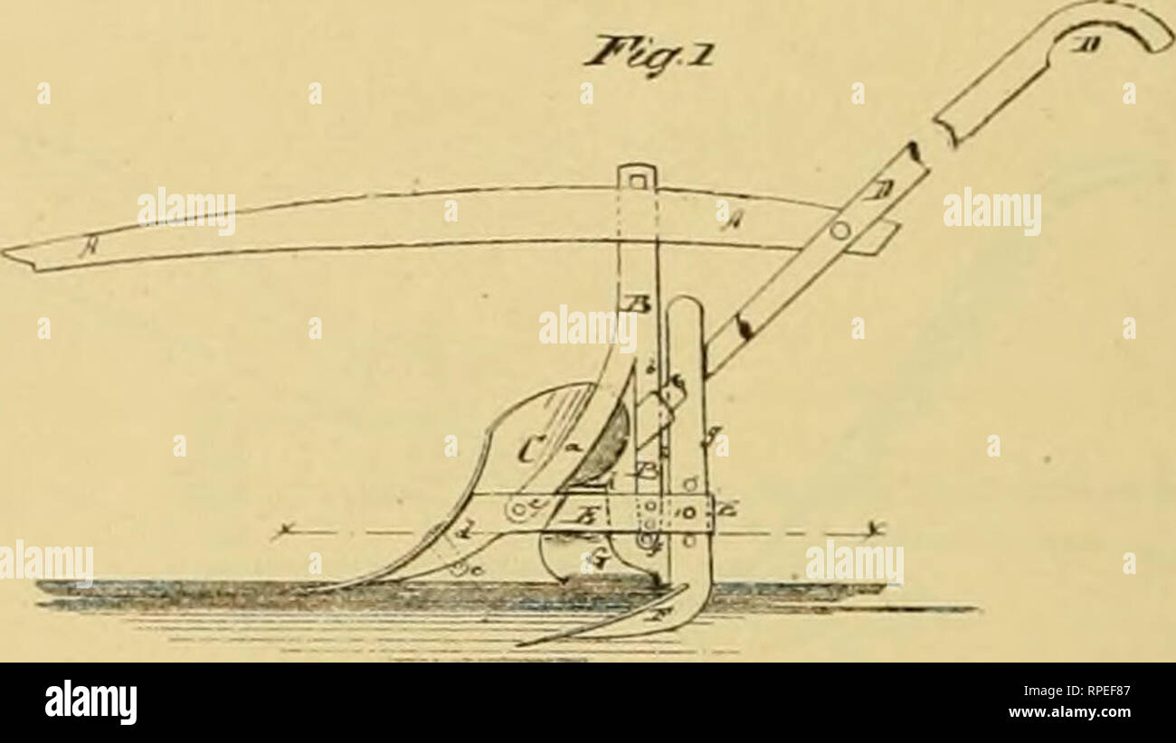 . Allen's digest of plows, with attachments, patented in the United States from A.D. 1789 to January 1883 ... Plows; Patents. gniiulpr OM^-i T H. REVNOLDS. Improvement it&gt; Plows No 114.855. Palei.1,.1 Ma, 16. 1871. 'ii^.i 4CiliirfKs: JWtoratns. ROBERT THEMAR h. BRAND BROTHERS. Improvcmenl in Suh-Soil Plows. ^„ 115,543 Pnl.nlBd May 30, 1B?1. IF'ls'l- JAMtb G. MINER. Improvement in Plows. PaU'iilcd June 6 1871. e;:^:^ IPilpS. TPiifiVo'*.. Please note that these images are extracted from scanned page images that may have been digitally enhanced for readability - coloration and appearance of th Stock Photo