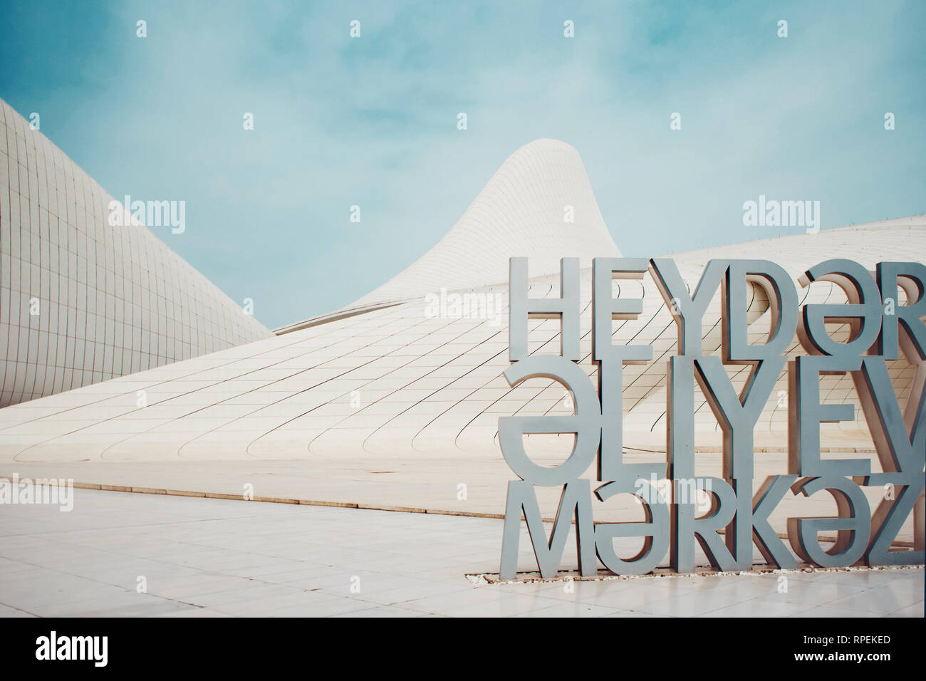 BAKU, AZERBAIJAN - APRIL 28, 2018: The Heydar Aliyev center in Baku. Modern architecture, futuristic white building smooth shapes. Stock Photo