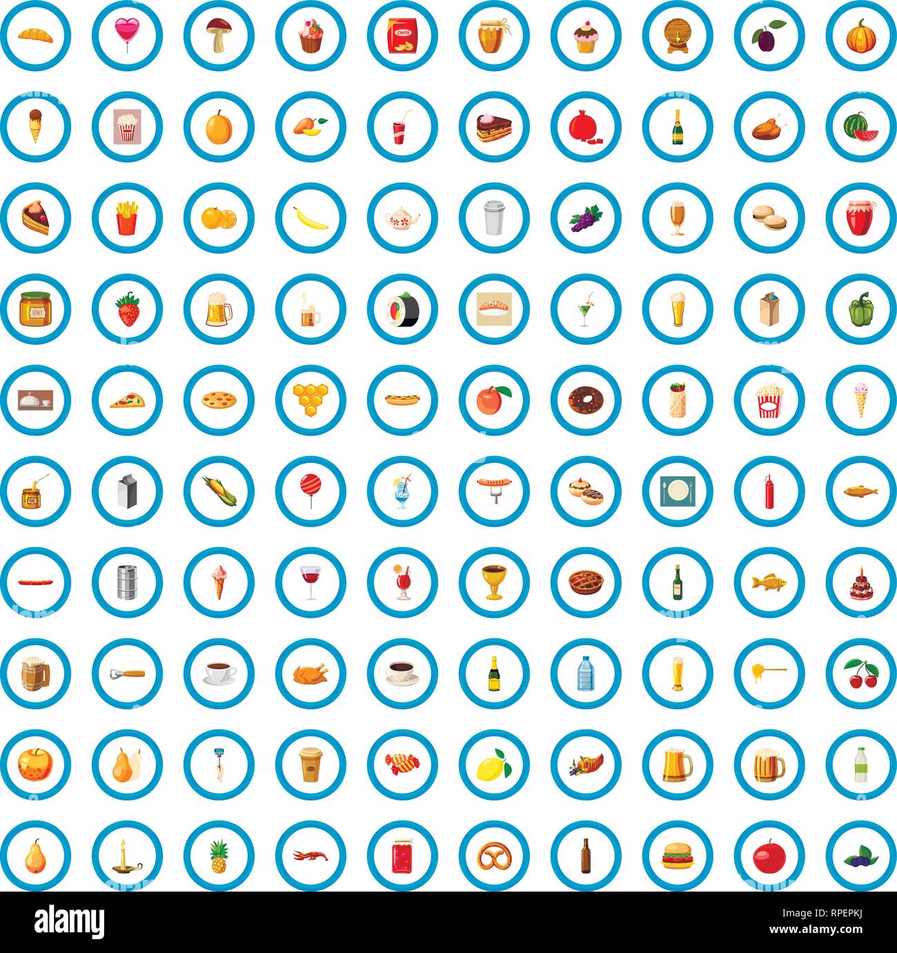 100 breakfast icons set, cartoon style Stock Vector
