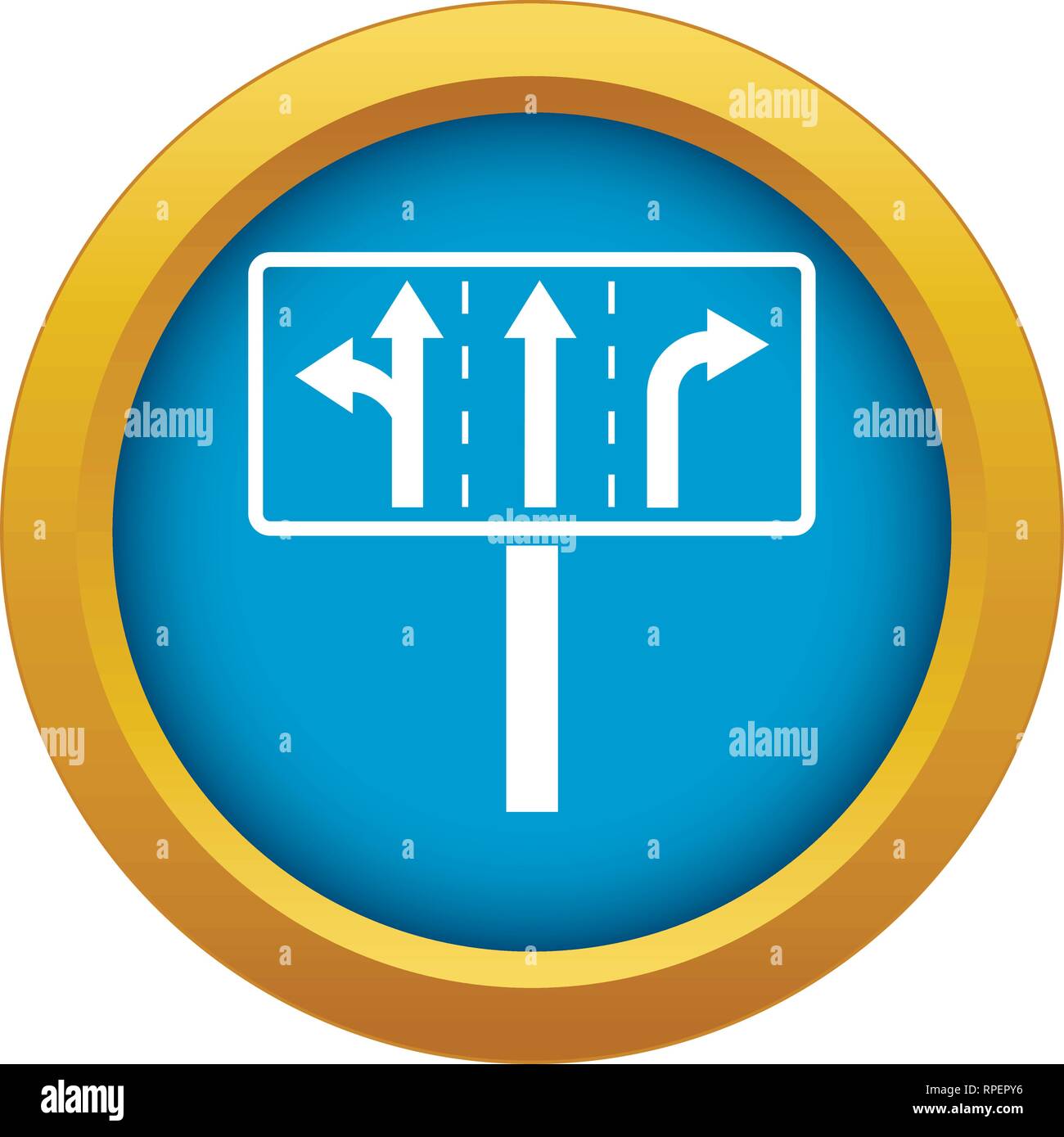 Traffic lanes at crossroads junction icon blue vector isolated Stock ...