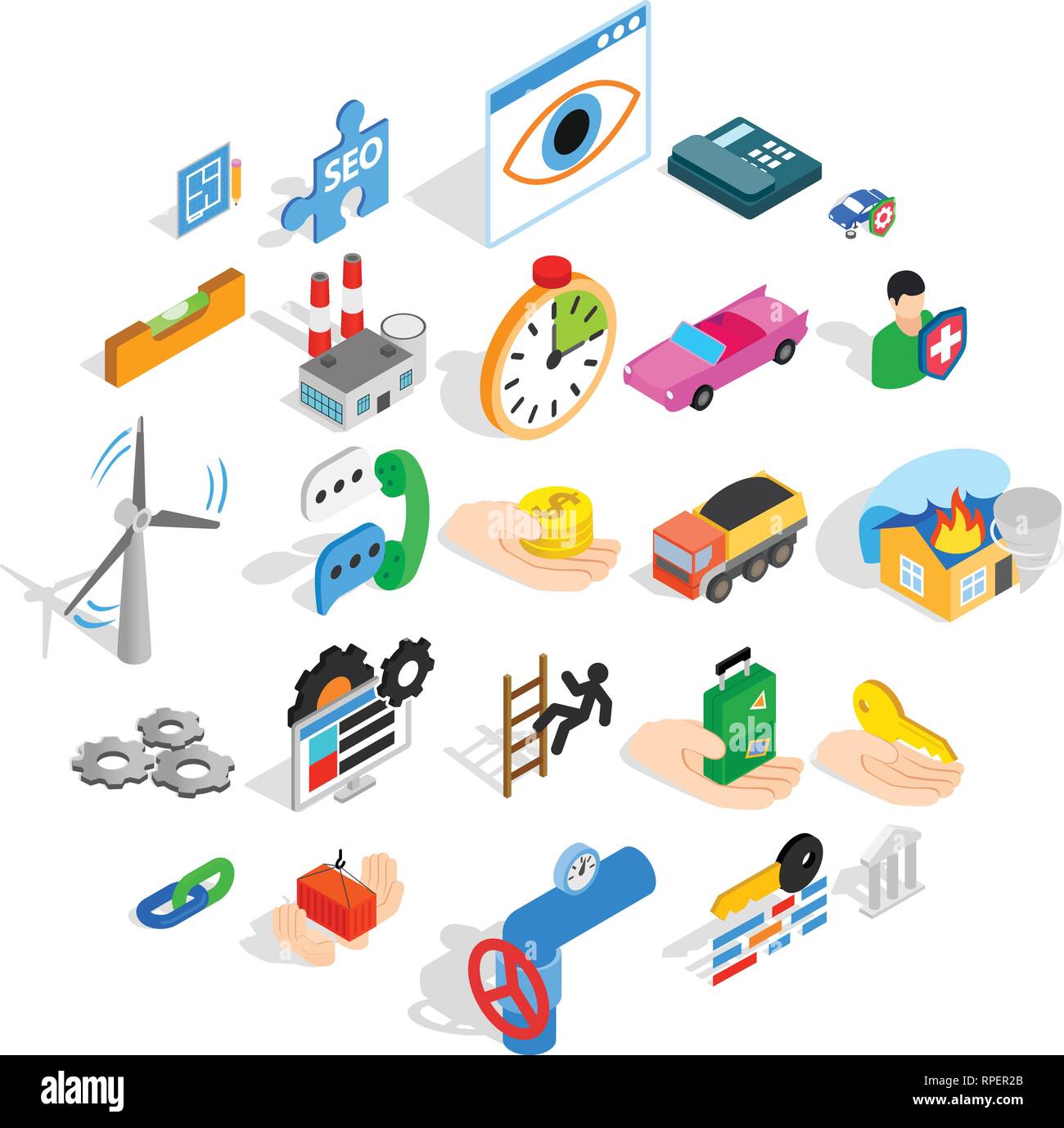 Commercial icons set, isometric style Stock Vector