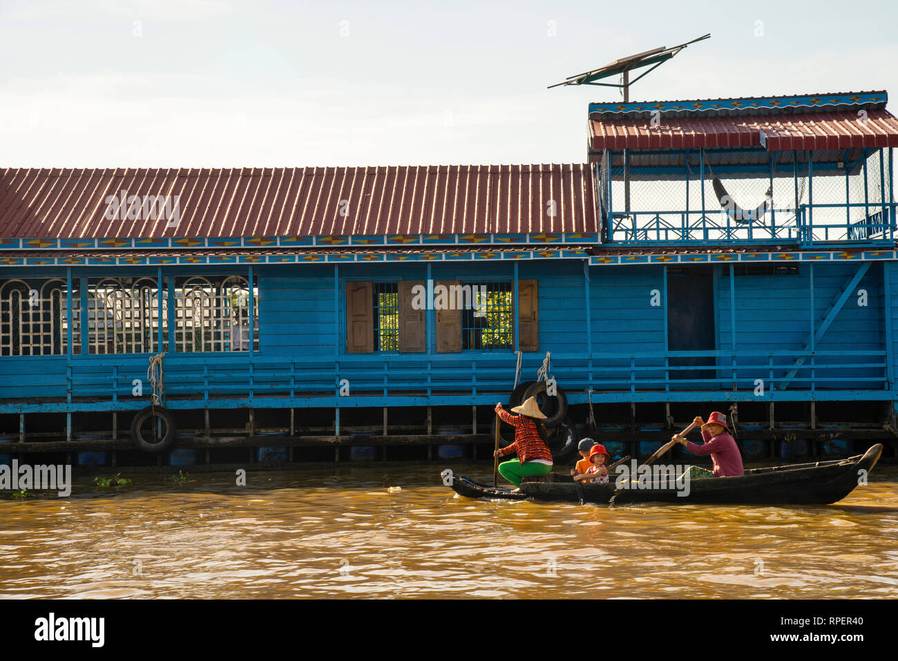 Floating Village Church on Tonle Sap Lake near Siem Reap, Cambodia Stock Photo