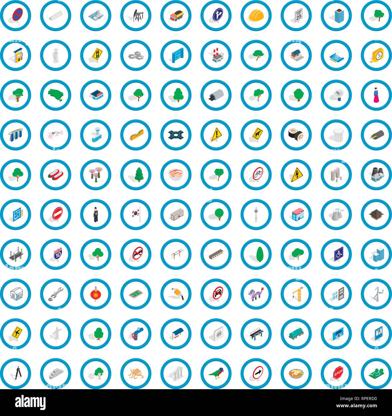 100 bridge icons set, isometric 3d style Stock Vector