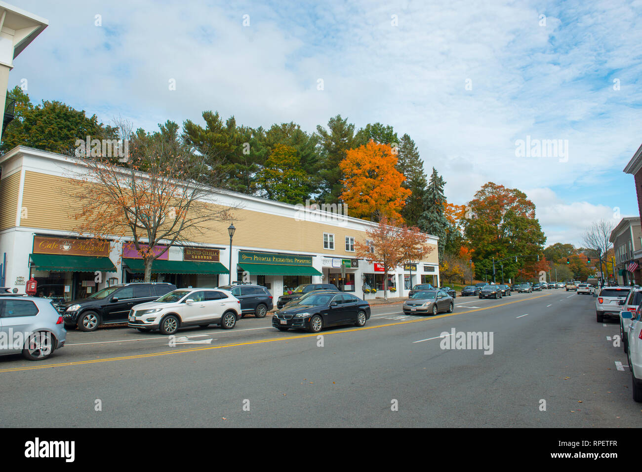 Wellesley town center historic commercial buildings on Central Street