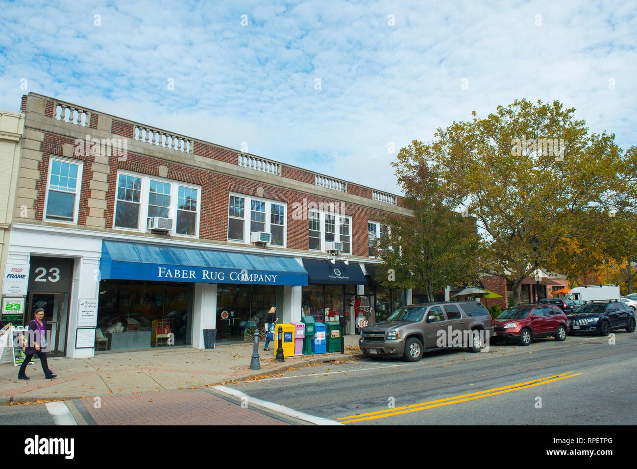 Wellesley town center historic commercial buildings on Central Street