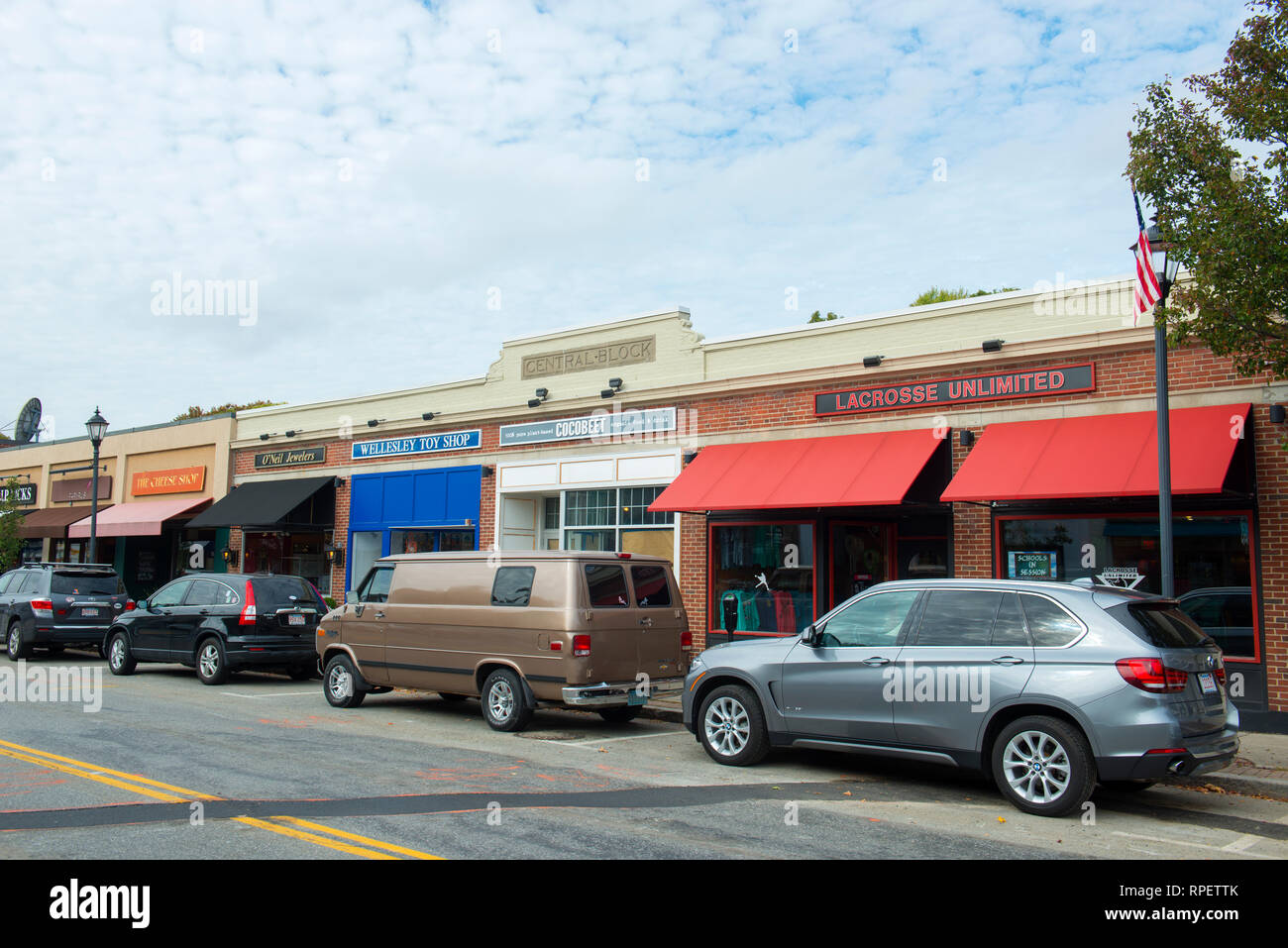 Wellesley town center historic commercial buildings on Central Street