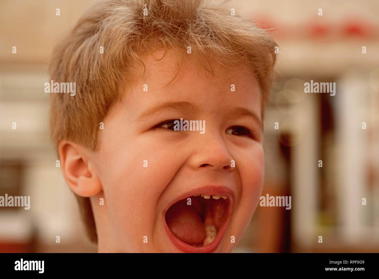 Shouting Out Loud Little Child With Stylish Haircut Little Child