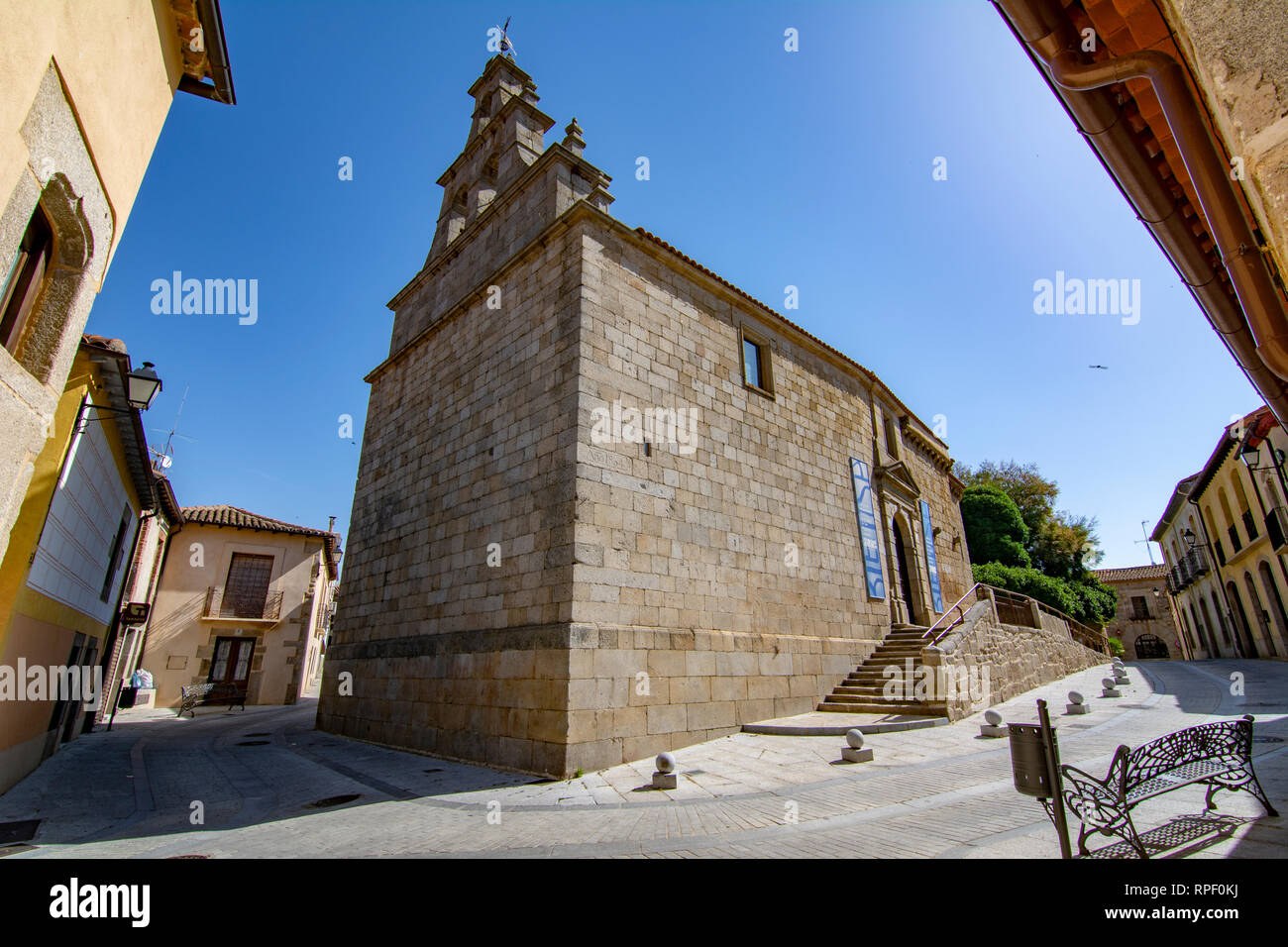 Ledesma, Salamanca, Spain; June 2017: view of the church of San Miguel in the historic centre of the medieval town of Ledesma. Stock Photo